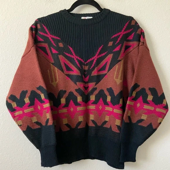 Bogner Vintage 80s Jacquard Knit Ski Sweater Desert Cactus Design Wool Sweater - Picture 2 of 14